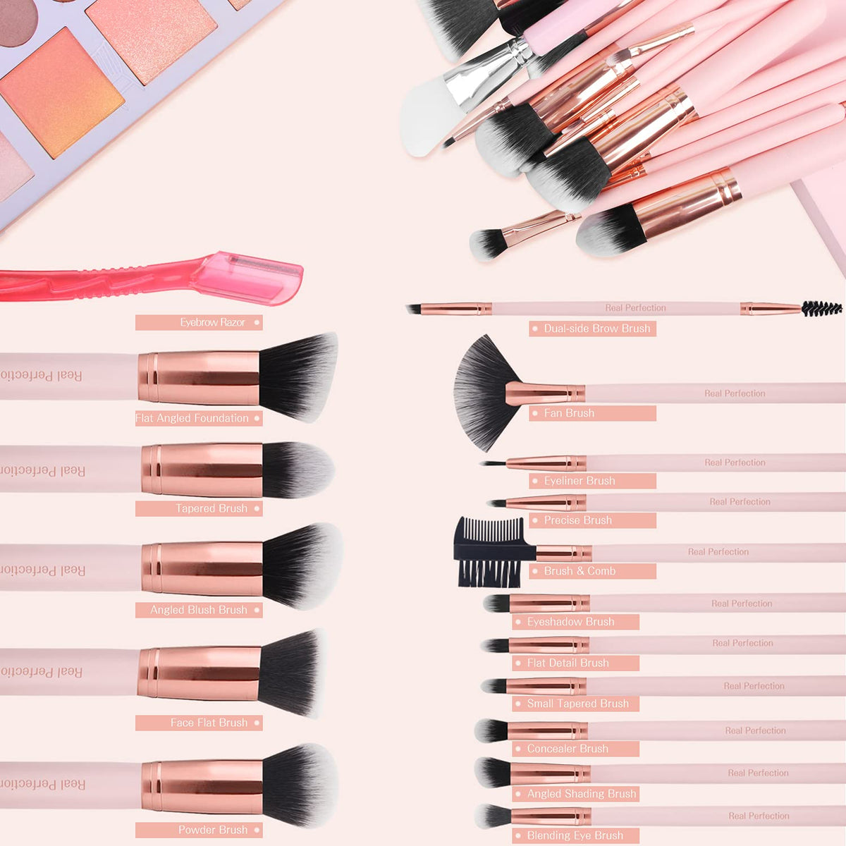 16-Piece Pink Makeup Brush Set